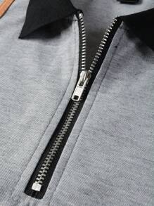 Manfinity Homme Men's Solid Color Patchwork Front Zipper Short Sleeve Casual Polo Shirt - Multicolor - View 5