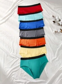 7pcs/Pack Milk Silk Plain Casual Briefs With Band, Underwear For Young Teen Boy - Multicolor - View 1