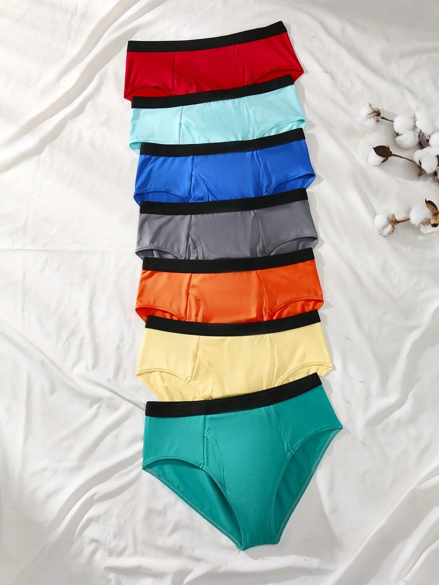 7pcs/Pack Milk Silk Plain Casual Briefs With Band, Underwear For Young Teen Boy - Multicolor - View 1