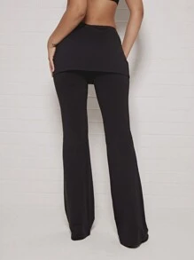 SUMWON WOMEN Pantalones palazzo de pernera ancha con falda en capas, diseñador, para uso formal y de noche, cintura alta, versátil, elegante, de color negro, atuendo para ocasiones especiales