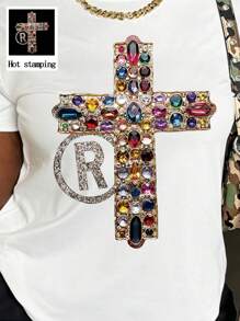 SHEIN Women's Round Neck Short Sleeve Printed Casual T-Shirt Graphic Tees Women Tops