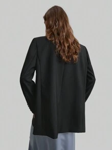 Ontre 2 piezas Blazer informal/de oficina holgado de mujer, con diseño de moneda vintage en blanco y negro