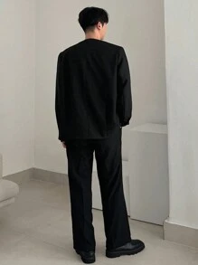 DAZY Chaqueta casual versátil sin cuello negra de moda para hombre, ropa de otoño para ir al trabajo