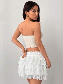 SHEIN PETITE 度假女士杏色针织纹理抹胸搭配扭曲不对称下摆背心 - 米色 - 查看 4