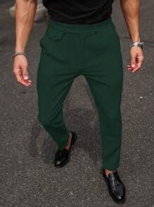Manfinity Mode Men's Casual Suit Pants, Minimalist Style, Solid Color For Daily Wear - Dark Green - View 5