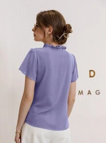 Mulvari Camisa de unicolor de manga corta, minimalista y casual para uso diario - Púrpura malva - Ver 2