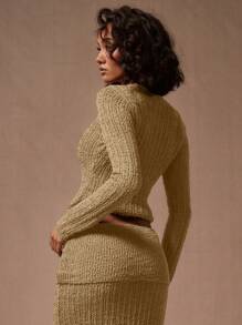 MUSERA Round Neck Long Sleeve Sweater Y2k Spring Casual Cute 90's Sun  Chic - Apricot - View 3