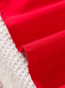 SHEIN Conjunto de vestido y diadema con Top de manga globo con cuello redondo, bordado de fresa blanco, lazo rojo y falda, adecuado para fotos divertidas, para bebé niña en verano