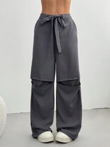 SHEIN EZwear Pantalones casuales de mujer, sencillos y de moda para uso diario - Gris - Ver 5