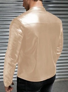 Manfinity LEGND Men's Solid Color Front Zipper Long Sleeve Pocket Casual Jacket, Minimalist Design, For Fall Winter - Camel - View 3