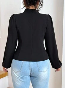 Celure 情人节大码优雅新中式衬衫日常穿着精致细节小开衩纽扣开合立领花卉装饰高端小众泡泡袖衬衫