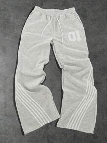 Manfinity EMRG 男士休闲运动裤，系带，条纹拼接和口袋，简约设计 - 灰色 - 查看 1