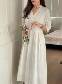 DAZY 女式休闲简约纯色缺口领连衣裙