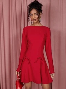 COSMINA Women Casual Simple Fashionable Long Sleeve Mini Dress For Everyday Wear - Red - View 4