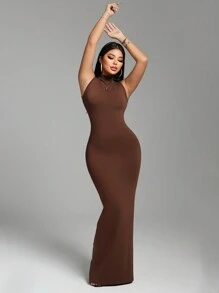 VaVaBold Women's Mock Neck Tie Front Dress, Sexy & Elegant - Brown - View 6