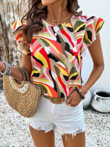 EMERY ROSE INS Style Casual Cap Sleeve Round Neck Women Blouse