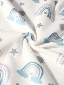 SHEIN Newborn Photography Swaddle Wrap Cute Rainbow Pattern Baby Swaddling Blanket Hat Set Studio Photo Shooting Accessory Blue And White Autumn - Multicolor - View 7