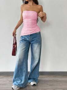 SHEIN EZwear Women Casual/Vacation Sequin Embellished Bandeau Top, Pink - Pink - View 3