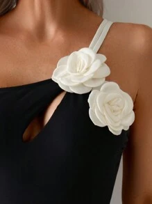 Swim Chiccia Tenue de plage sexy pour femmes, maillot de bain une pièce. Maillot de bain une pièce avec bretelles 3D florales bicolores sans fil, doux, pour l'été et les vacances à la plage - Multicolore - Voir 3
