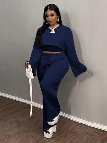 Slaydiva 2024 年新款 3 件套女士加大码基本纯色长袖短款上衣、细肩带吊带背心和宽松长裤休闲装