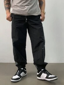 DAZY Men's Patchwork Color Block Casual Sports Pants Men Joggers - Black - View 5