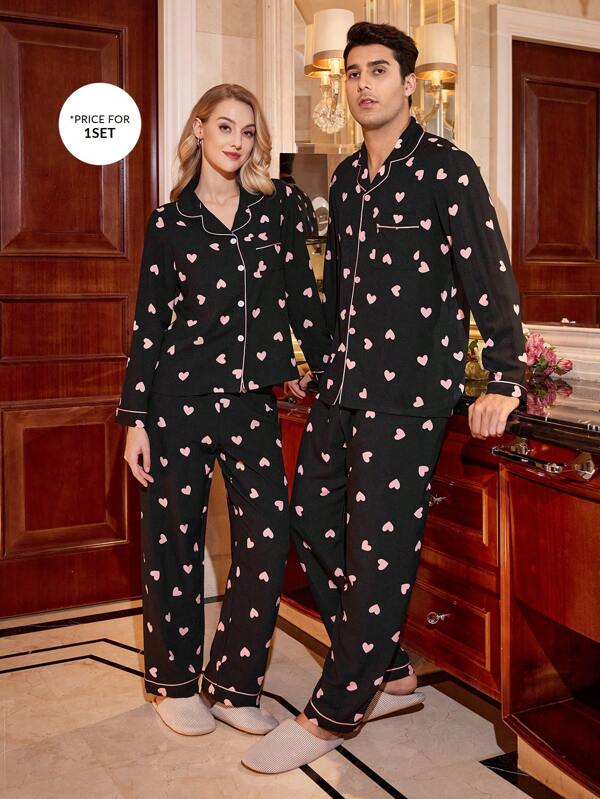 Manfinity CoupledUp Ensemble pyjama cardigan col châle imprimé cœur pour homme
