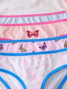 4pcs/Pack Girls' Contrast Color Splicing Minimalist Casual Underwear - Multicolor - View 3
