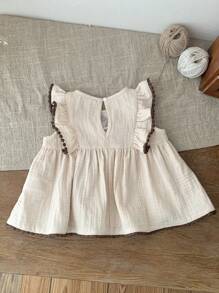 SHEIN Babygirl Summer Cute Floral Embroidered Ruffle Hem Top