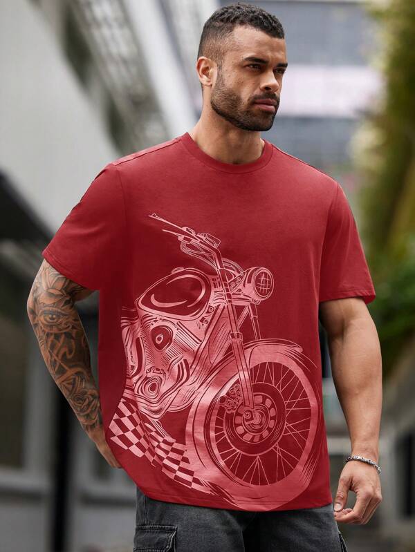Manfinity NXTstreet Plus Size Men's Round Neck Short Sleeve Printed Casual Top, Everyday Wear