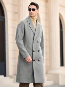 Manfinity Homme 男士修身常规肩部休闲翻领开襟保暖加厚夹克，适合秋冬季穿着 - 深灰色 - 查看 5