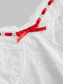SHEIN MOD White Cute Tank Top With Lace Front Bow Decoration, Vacation Tank Top, Retro Pastoral Style Tank Top, Spring Tank Top, Valentine's Day Tank Top - White - View 3