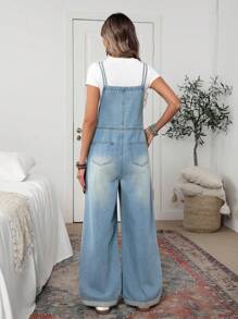 EMERY ROSE Women's Casual Slim Shoulder Spaghetti Strap, Front Button Pocket Denim Bib Overalls