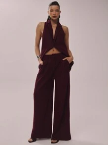 MUSERA Woven Tailored Wide Leg Suit Trousers Old Money Spring Elegant Spring Summer Cute