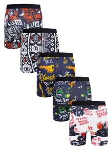 NotGurli 5pcs Men's Graffiti Printed Boxer Briefs