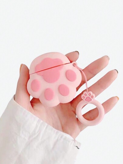 Kawaii Custodia per auricolari carina e dolce con pendente a catena a forma di zampa di gatto rosa, custodia a molla a spirale compatibile con Airpods 1/2 Pro