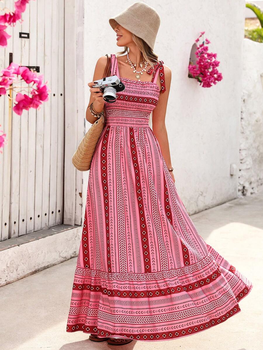 SHEIN VCAY Vestido informal de mujer con estampado geométrico sin mangas para vacaciones - Rosa - Ver 1