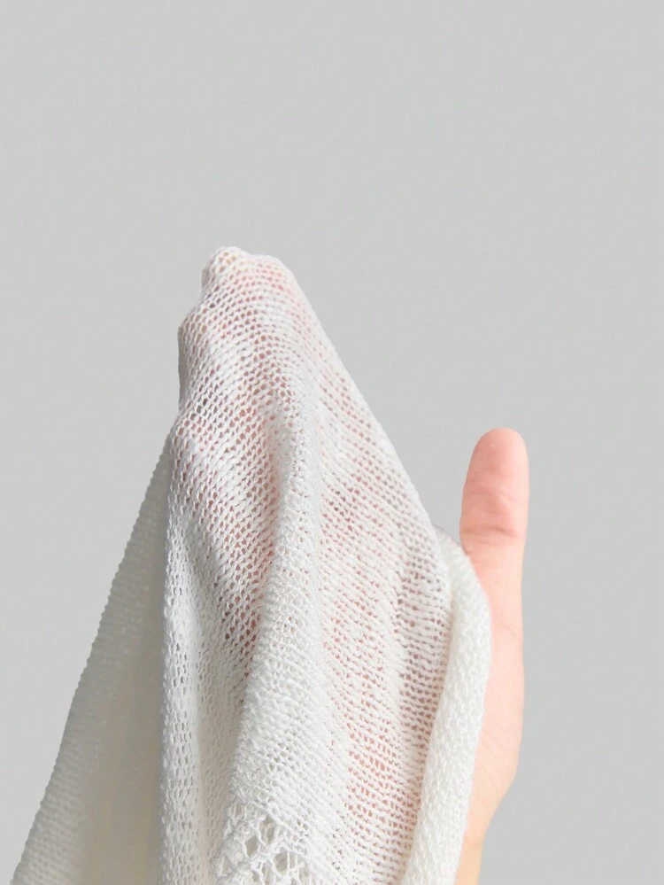 Women Plain Crew Neck Long Sleeve Hollow Design Casual Knit Sweater