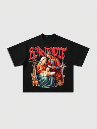 Goth Camiseta gráfica de hombre holgada de cuello caído