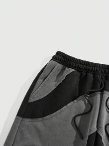 ROMWE MEN Grunge Punk Shorts casuales de hombre en unicolor con parches y cordones, para uso diario