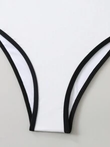 夏季拼色优雅细肩带玫瑰装饰休闲度假女式连体泳衣