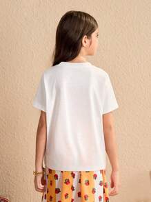 Tween Girl' 圆领短袖人物印花休闲 T 恤 - 白色 - 查看 2