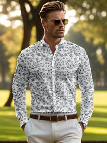 Manfinity RSRT Camisa de manga larga estampada para hombres, diseño minimalista de moda para uso casual diario