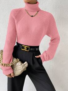 Calvaya Women Casual Minimalist Turtleneck Raglan Sleeve Sweater, Autumn/Winter