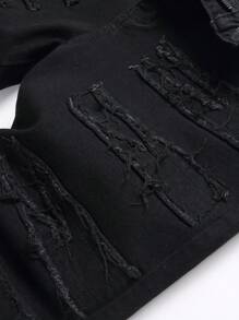 Manfinity EZcore Men's Front Button Pocket Distressed Casual Denim Skinny Shorts - Black - View 6