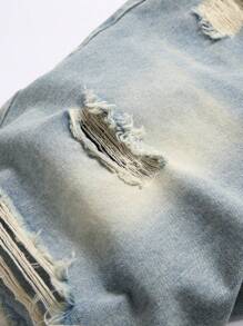 Manfinity LEGND 男式前扣口袋破洞休闲牛仔短裤 - 藍色 - 查看 3