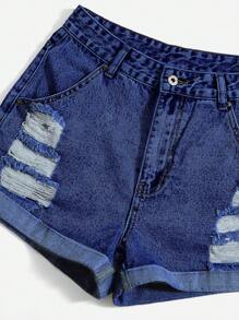 SHEIN EZwear Shorts vaqueros informales con borde deshilachado y desgastado