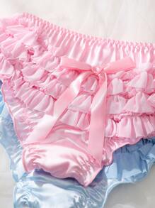 2pcs Girls Cute Bow Accent Sweet Heart Back Briefs Underwear