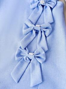 SHEIN Young Girl' Summer Sleeveless Dress With Large Bow, Blue, Elegant, Sweet, Fashion, Sleeveless Princess Style