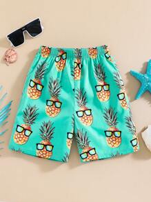 SHEIN Tween Boy Casual Pineapple Print Loose Shorts, Suitable For Summer Beach, Outdoor Play & Swimming - Multicolor - View 7