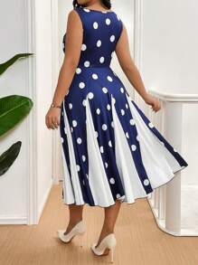 Celure Vestido casual de verano de fiesta con cuello redondo, sin mangas, de tallas grandes, con parches de lunares